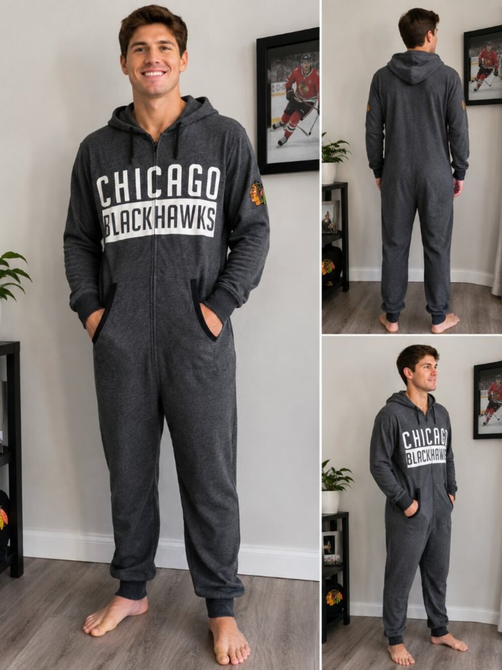 Chicago Blackhawks NHL Onesie Adult M Hooded One Piece NWT